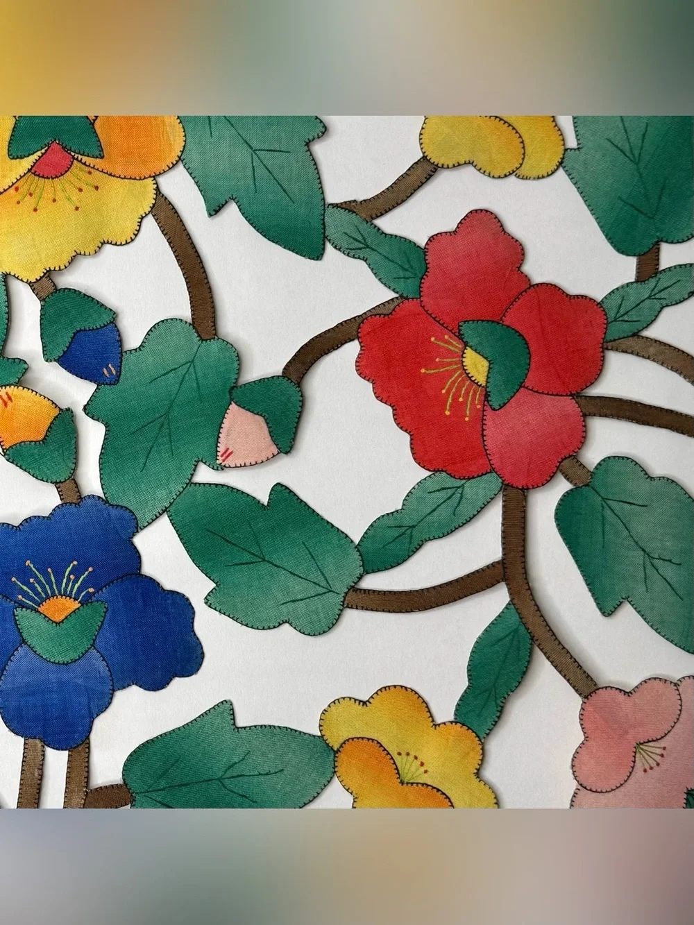 Vintage Handmade Cutwork Placemats Set 6 Dutch St Maarten Floral Applique 19x14”